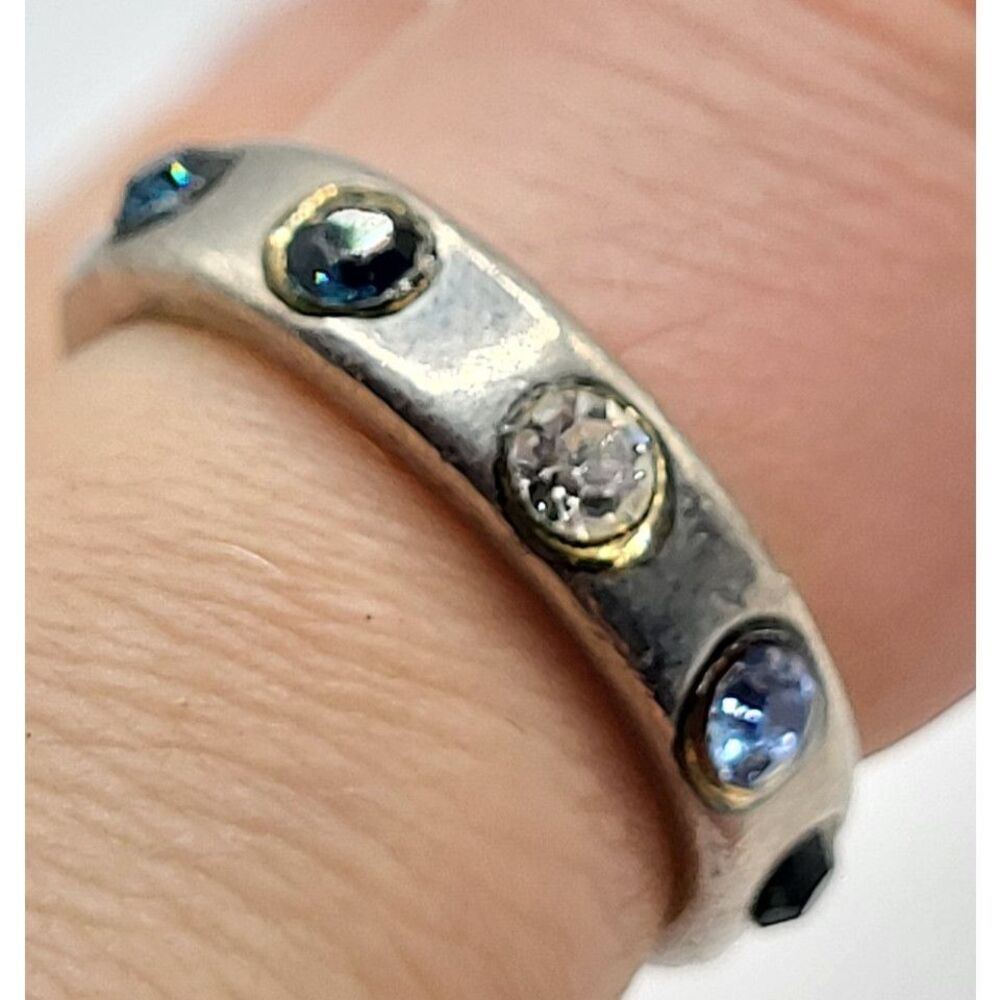 Sterling Silver Blue Rhinestone Band Ring size 7.25